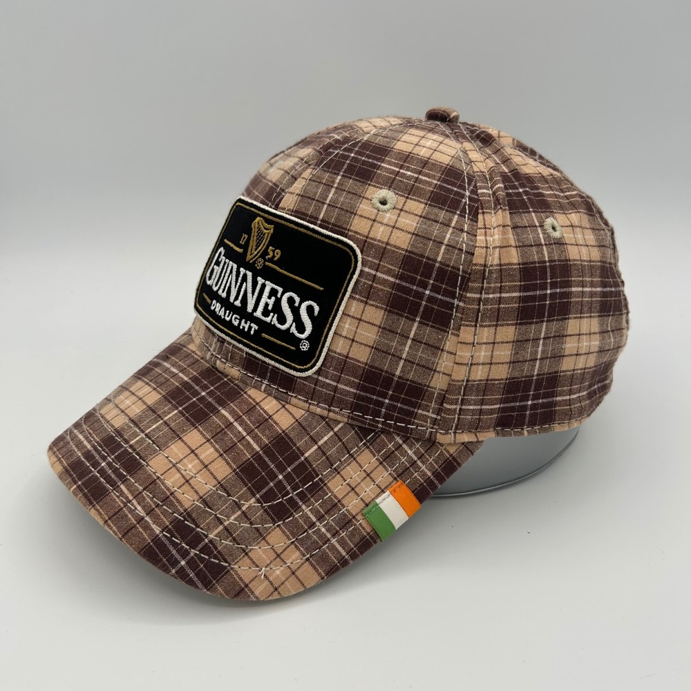 Guinness Hat Baseball Cap Mens OSFA Brown Plaid Irish Pub Heritage Style